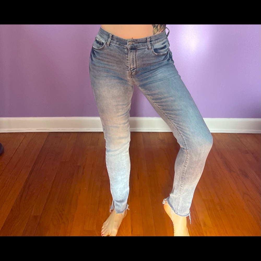 High rise blue jeans